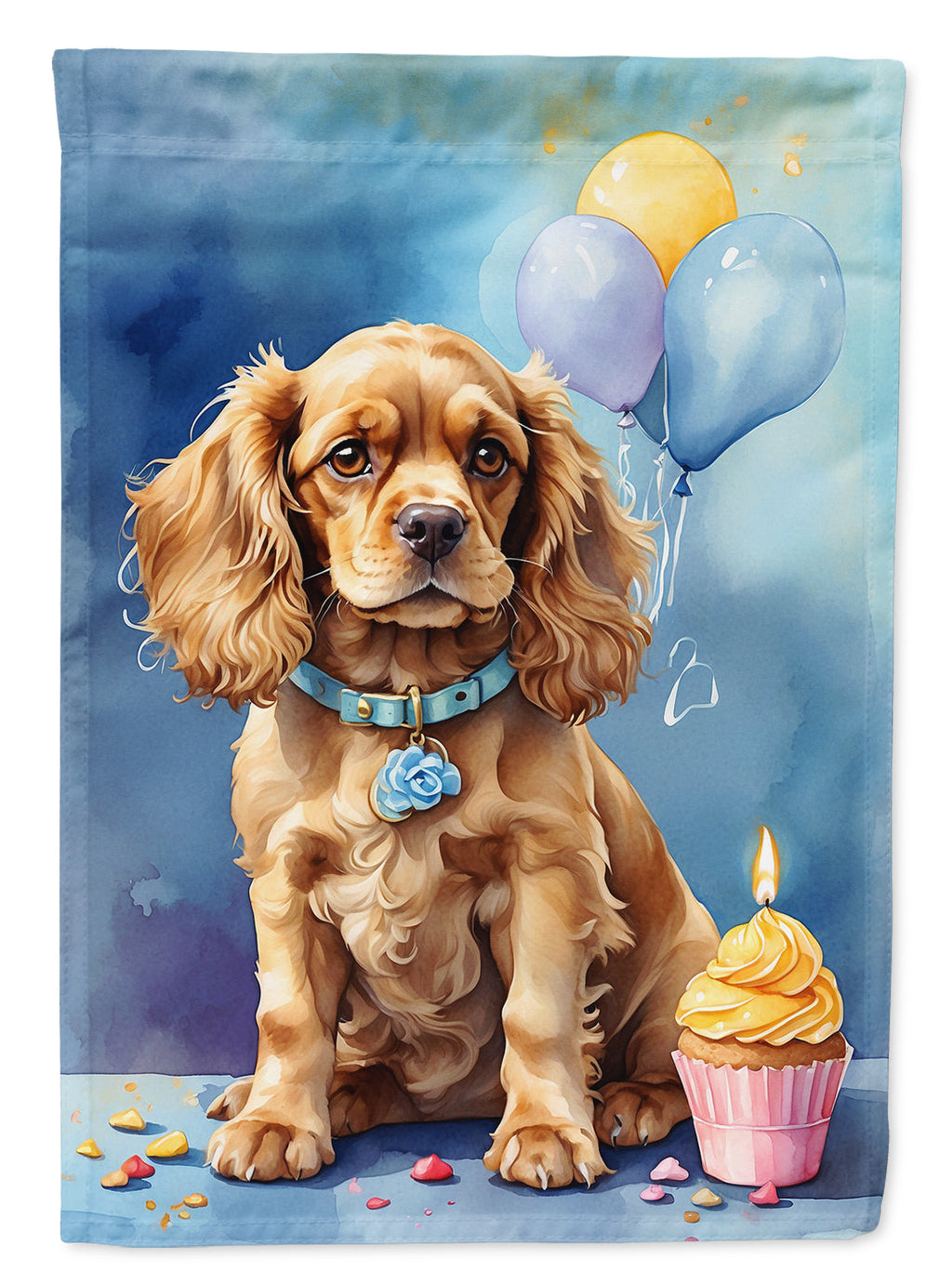 Cocker Spaniel Happy Birthday House Flag 28x40 Porch Sleeve Pole Decorative Outside Yard Banner Artwork Wall Hanging, Polyester