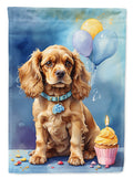 Cocker Spaniel Happy Birthday House Flag 28x40 Porch Sleeve Pole Decorative Outside Yard Banner Artwork Wall Hanging, Polyester