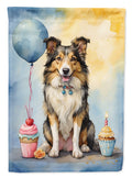 Collie Happy Birthday House Flag 28x40 Porch Sleeve Pole Decorative Outside Yard Banner Artwork Wall Hanging, Polyester