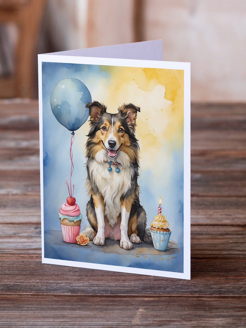 Collie Happy Birthday Greeting Cards Pack of 8 Blank Cards with Envelopes Whimsical A7 Size 5x7
