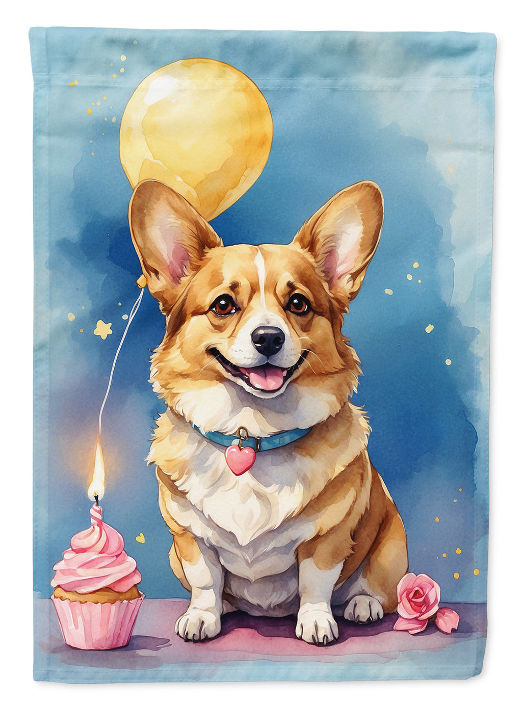 Corgi Happy Birthday House Flag 28x40 Porch Sleeve Pole Decorative Outside Yard Banner Artwork Wall Hanging, Polyester