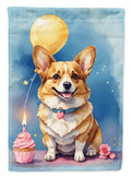 Corgi Happy Birthday House Flag 28x40 Porch Sleeve Pole Decorative Outside Yard Banner Artwork Wall Hanging, Polyester
