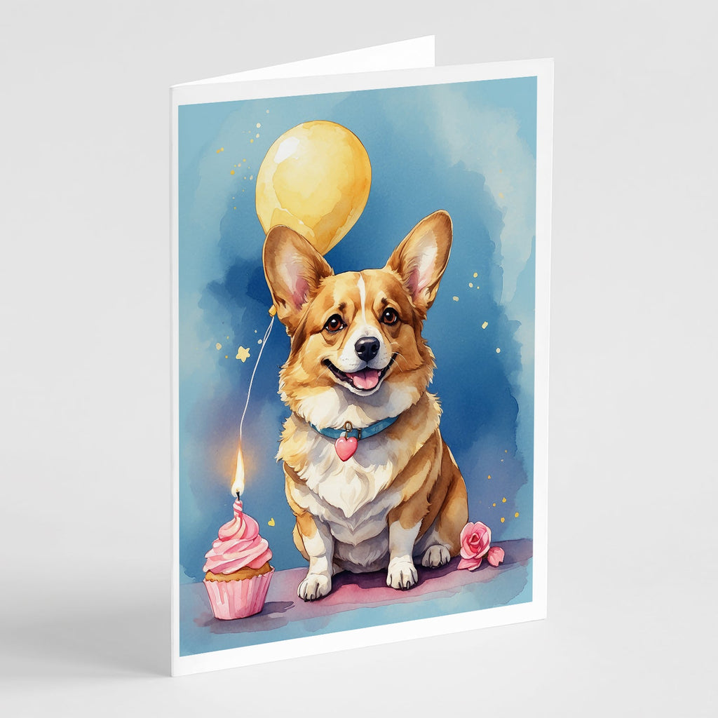 Corgi Happy Birthday Greeting Cards Pack of 8 Blank Cards with Envelopes Whimsical A7 Size 5x7