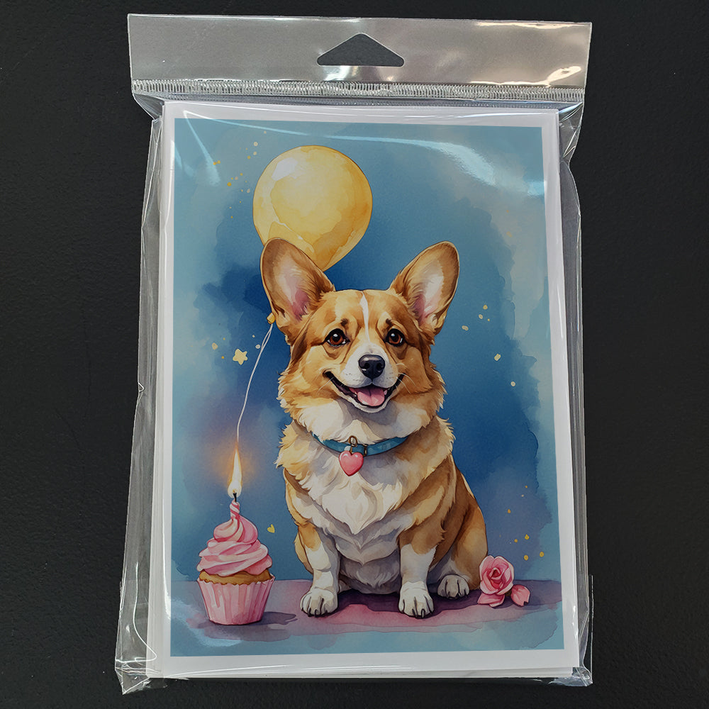 Corgi Happy Birthday Greeting Cards Pack of 8 Blank Cards with Envelopes Whimsical A7 Size 5x7