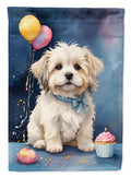Coton De Tulear Happy Birthday House Flag 28x40 Porch Sleeve Pole Decorative Outside Yard Banner Artwork Wall Hanging, Polyester