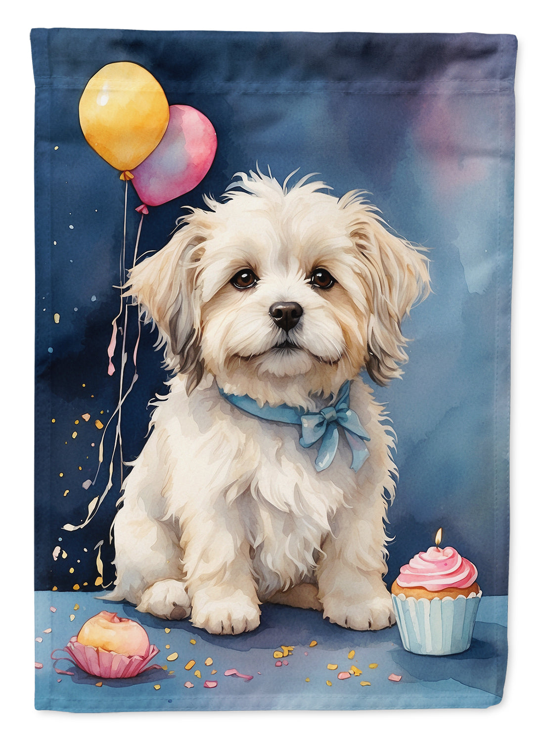 Coton De Tulear Happy Birthday House Flag 28x40 Porch Sleeve Pole Decorative Outside Yard Banner Artwork Wall Hanging, Polyester