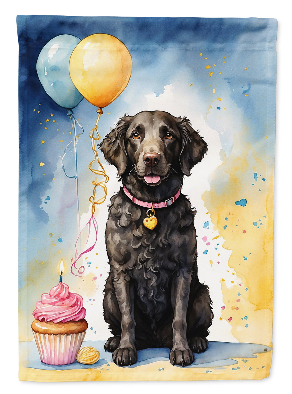 Curly Coated Retriever Happy Birthday House Flag 28x40 Porch Sleeve Pole Decorative Outside Yard Banner Artwork Wall Hanging, Polyester