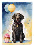 Curly Coated Retriever Happy Birthday House Flag 28x40 Porch Sleeve Pole Decorative Outside Yard Banner Artwork Wall Hanging, Polyester