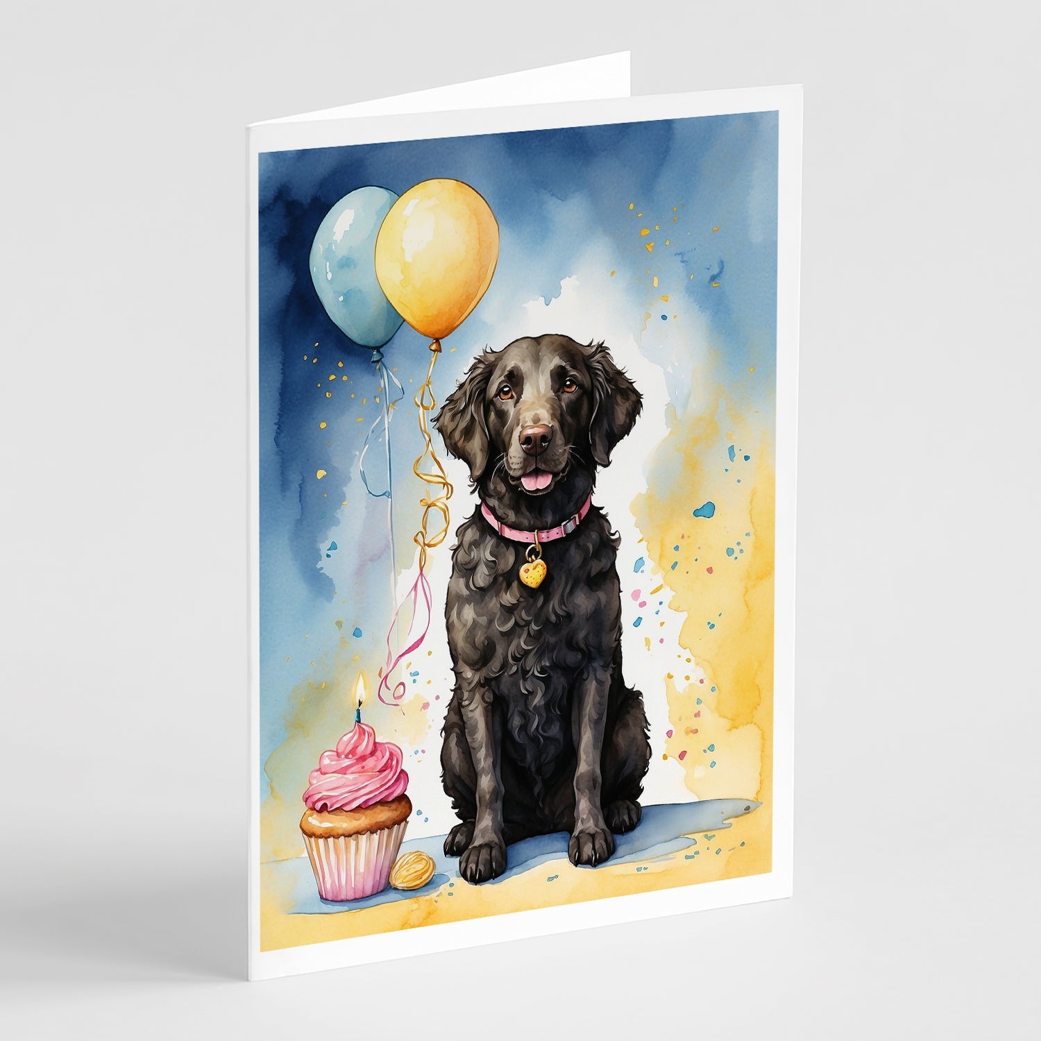 Curly Coated Retriever Happy Birthday Greeting Cards Pack of 8 Blank Cards with Envelopes Whimsical A7 Size 5x7