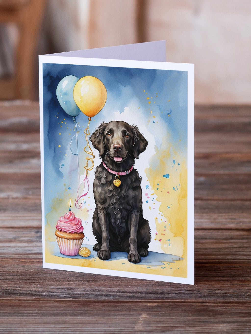 Curly Coated Retriever Happy Birthday Greeting Cards Pack of 8 Blank Cards with Envelopes Whimsical A7 Size 5x7