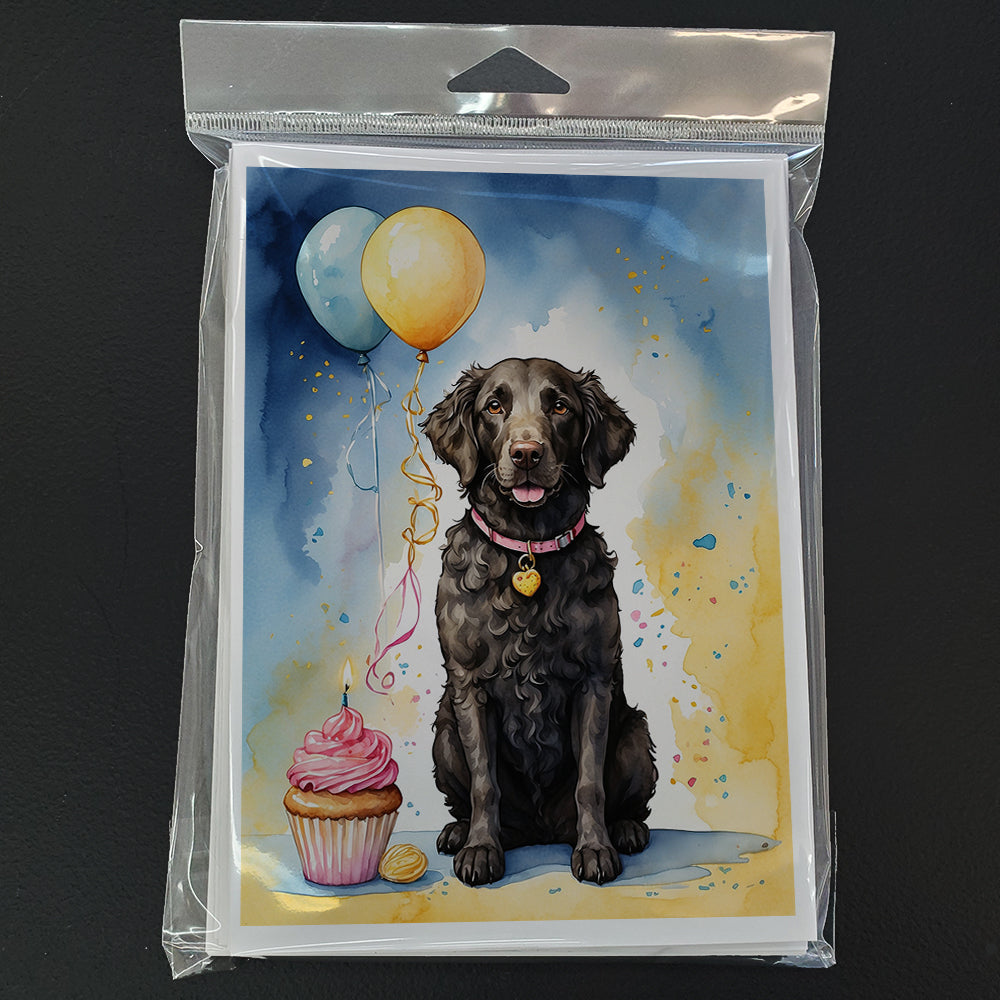 Curly Coated Retriever Happy Birthday Greeting Cards Pack of 8 Blank Cards with Envelopes Whimsical A7 Size 5x7
