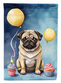 Pug Happy Birthday House Flag 28x40 Porch Sleeve Pole Decorative Outside Yard Banner Artwork Wall Hanging, Polyester