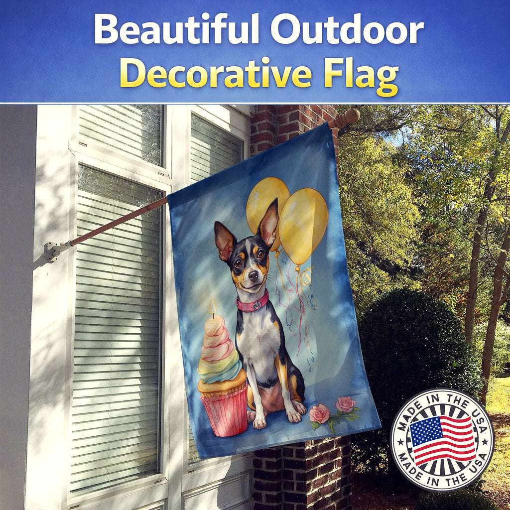 Rat Terrier Happy Birthday House Flag 28x40 Porch Sleeve Pole Decorative Outside Yard Banner Artwork Wall Hanging, Polyester