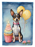 Rat Terrier Happy Birthday House Flag 28x40 Porch Sleeve Pole Decorative Outside Yard Banner Artwork Wall Hanging, Polyester