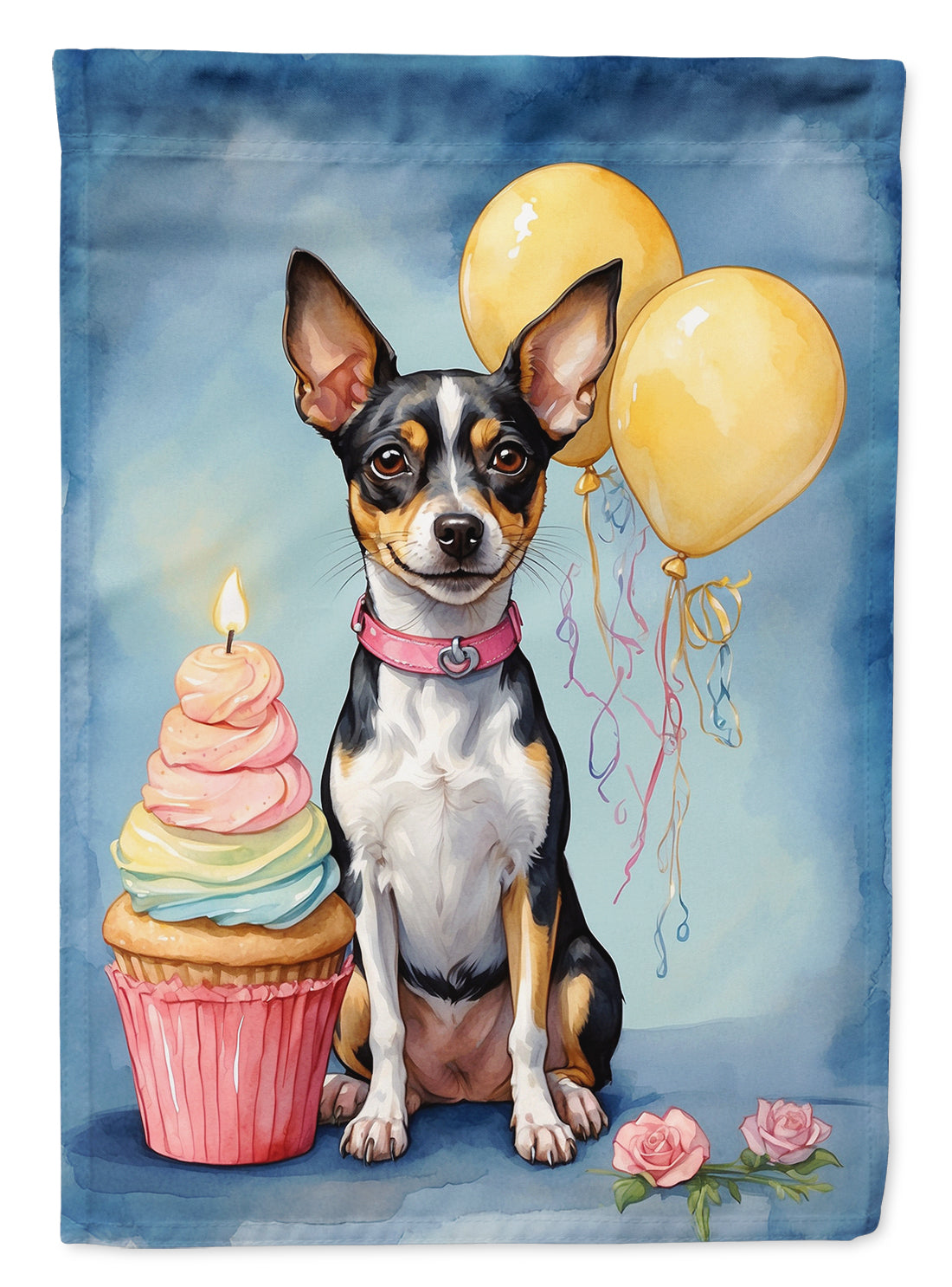 Rat Terrier Happy Birthday House Flag 28x40 Porch Sleeve Pole Decorative Outside Yard Banner Artwork Wall Hanging, Polyester