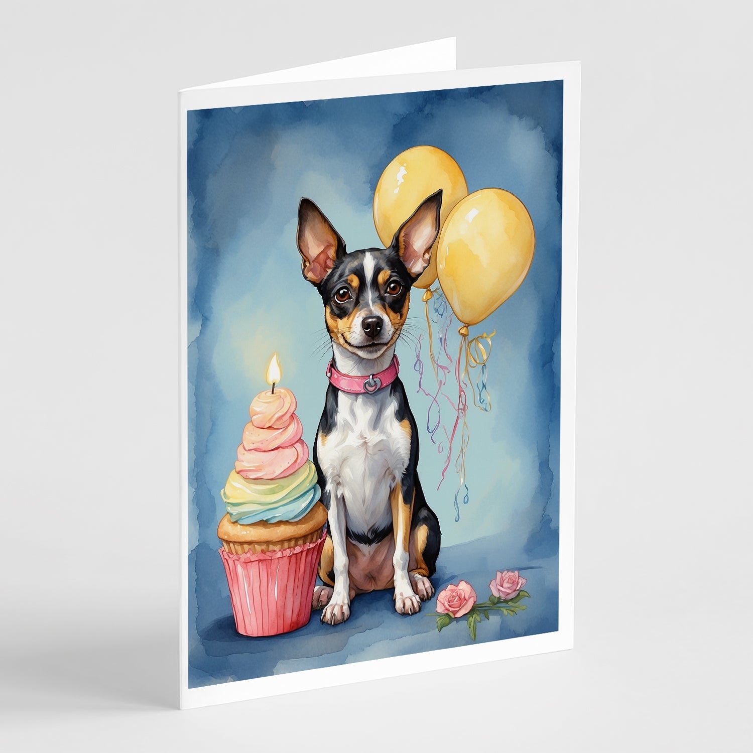 Rat Terrier Happy Birthday Greeting Cards Pack of 8 Blank Cards with Envelopes Whimsical A7 Size 5x7