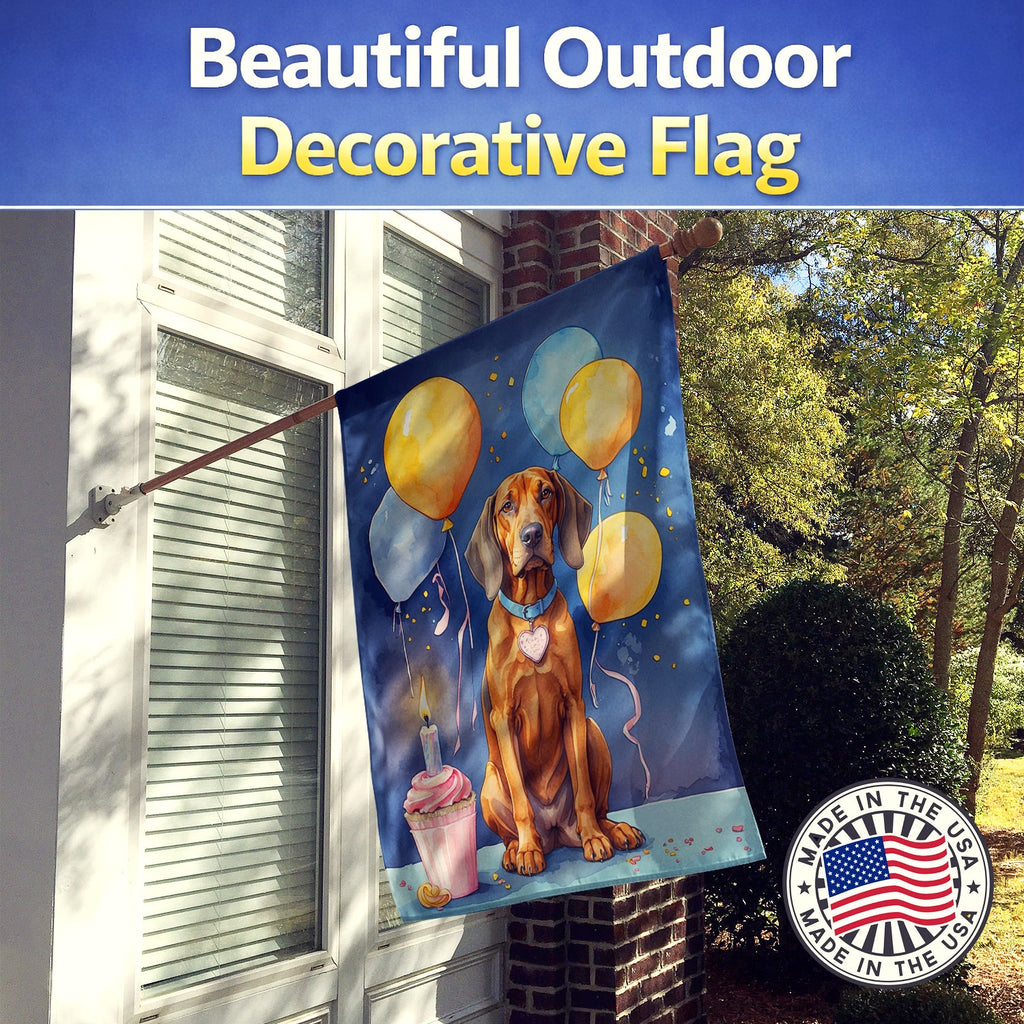 Redbone Coonhound Happy Birthday House Flag 28x40 Porch Sleeve Pole Decorative Outside Yard Banner Artwork Wall Hanging, Polyester