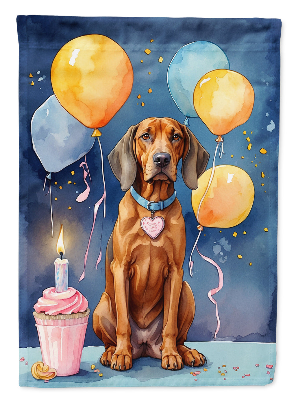 Redbone Coonhound Happy Birthday House Flag 28x40 Porch Sleeve Pole Decorative Outside Yard Banner Artwork Wall Hanging, Polyester