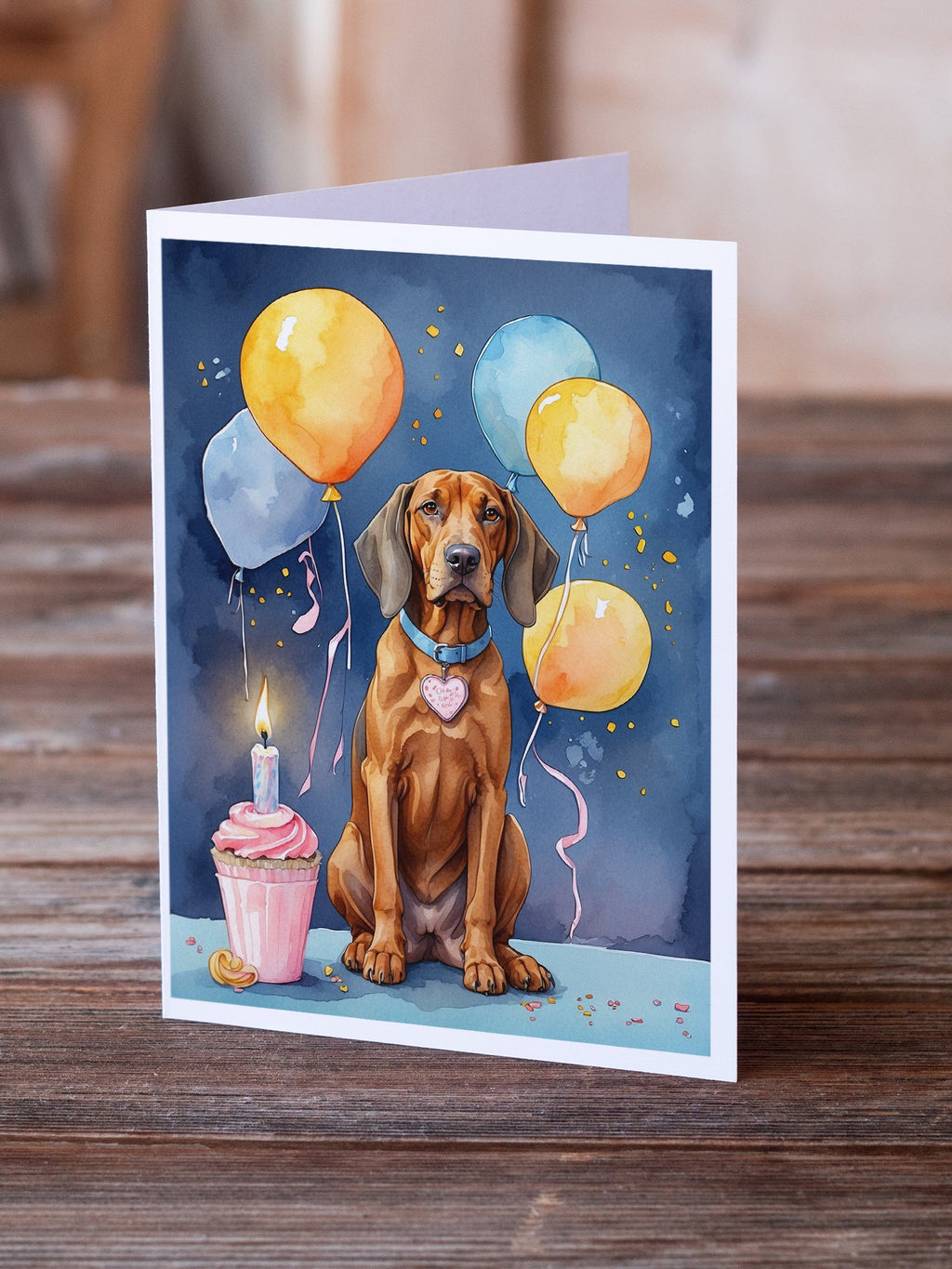 Redbone Coonhound Happy Birthday Greeting Cards Pack of 8 Blank Cards with Envelopes Whimsical A7 Size 5x7
