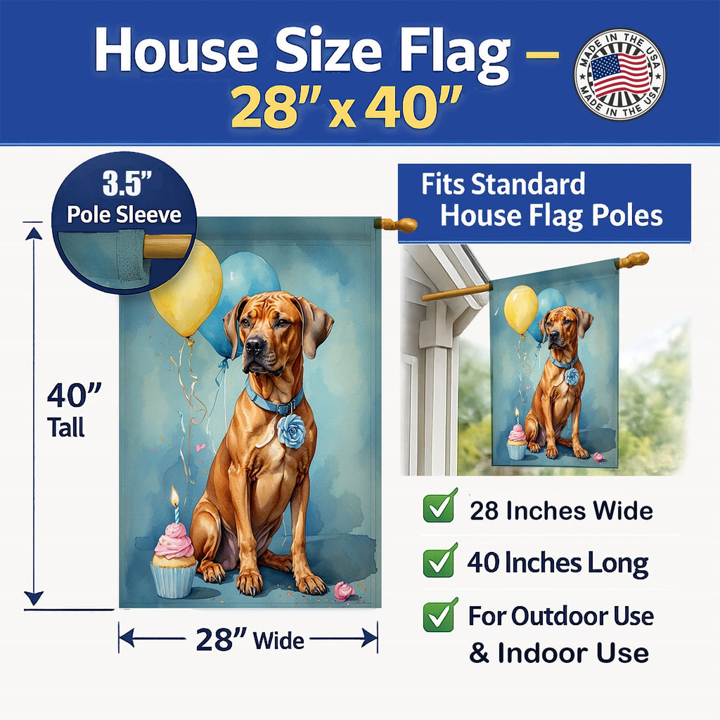Rhodesian Ridgeback Happy Birthday House Flag 28x40 Porch Sleeve Pole Decorative Outside Yard Banner Artwork Wall Hanging, Polyester