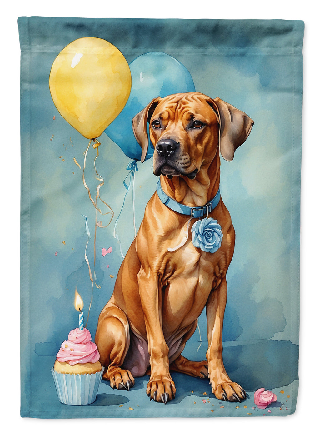 Rhodesian Ridgeback Happy Birthday House Flag 28x40 Porch Sleeve Pole Decorative Outside Yard Banner Artwork Wall Hanging, Polyester