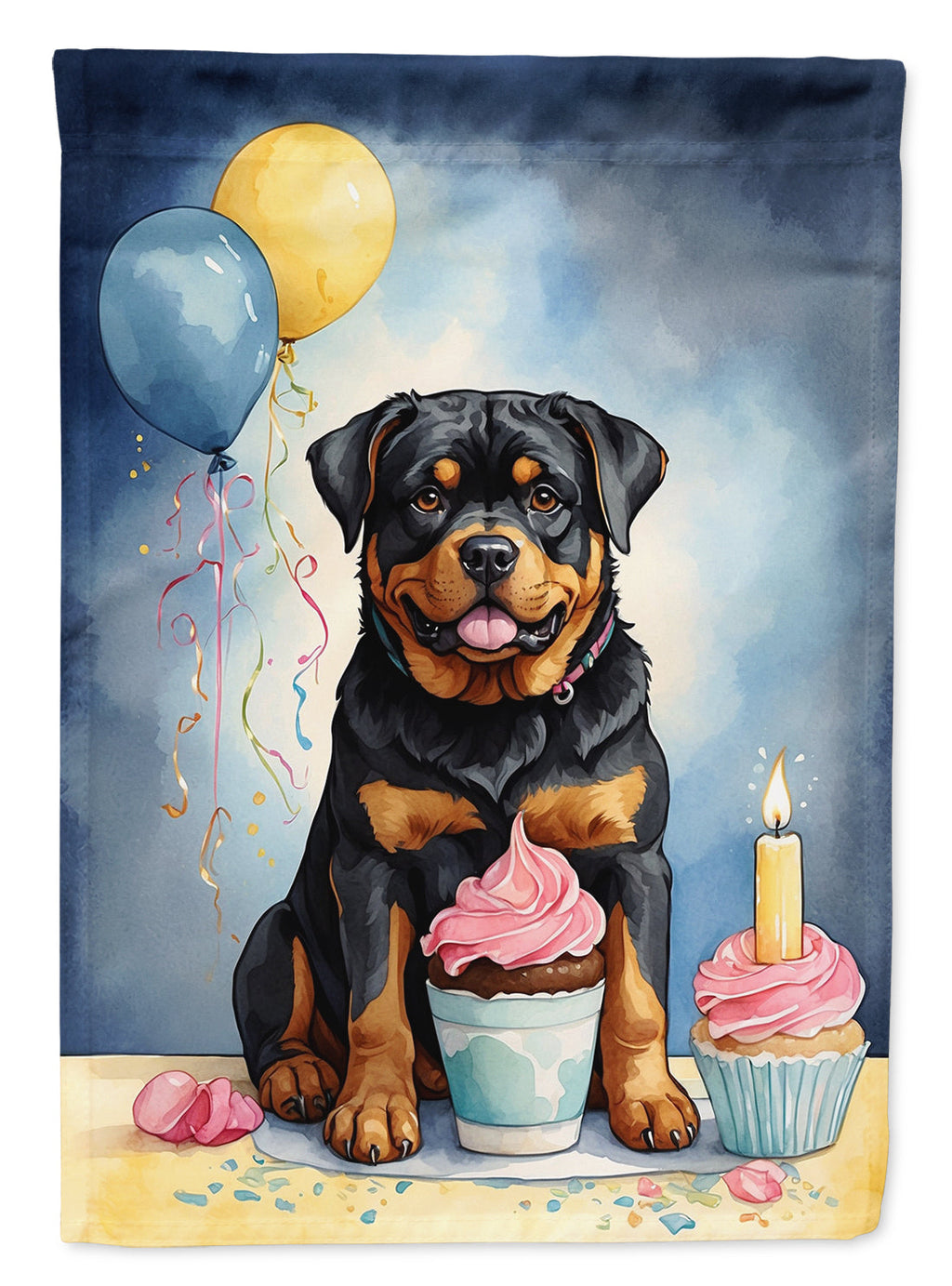 Rottweiler Happy Birthday House Flag 28x40 Porch Sleeve Pole Decorative Outside Yard Banner Artwork Wall Hanging, Polyester