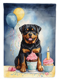 Rottweiler Happy Birthday House Flag 28x40 Porch Sleeve Pole Decorative Outside Yard Banner Artwork Wall Hanging, Polyester