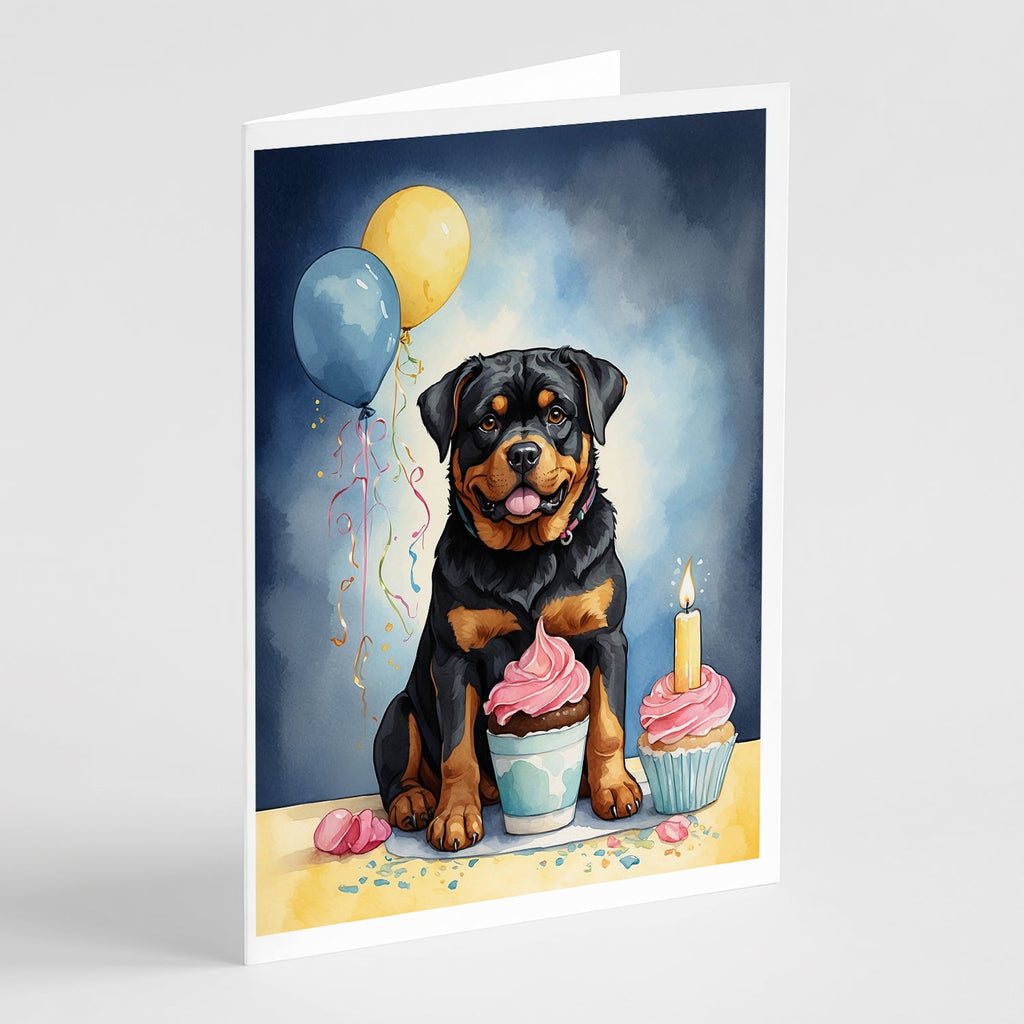 Rottweiler Happy Birthday Greeting Cards Pack of 8 Blank Cards with Envelopes Whimsical A7 Size 5x7