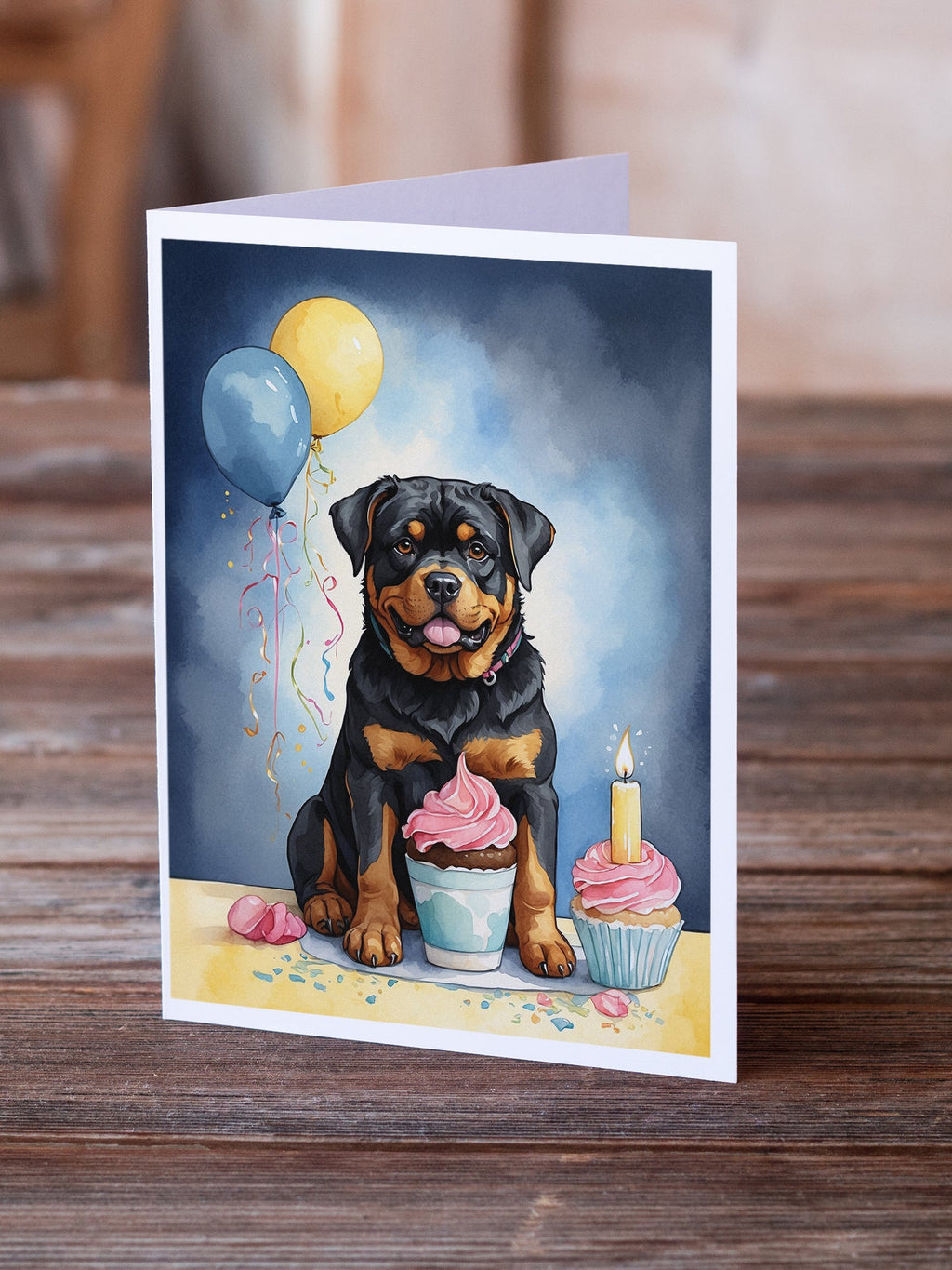 Rottweiler Happy Birthday Greeting Cards Pack of 8 Blank Cards with Envelopes Whimsical A7 Size 5x7