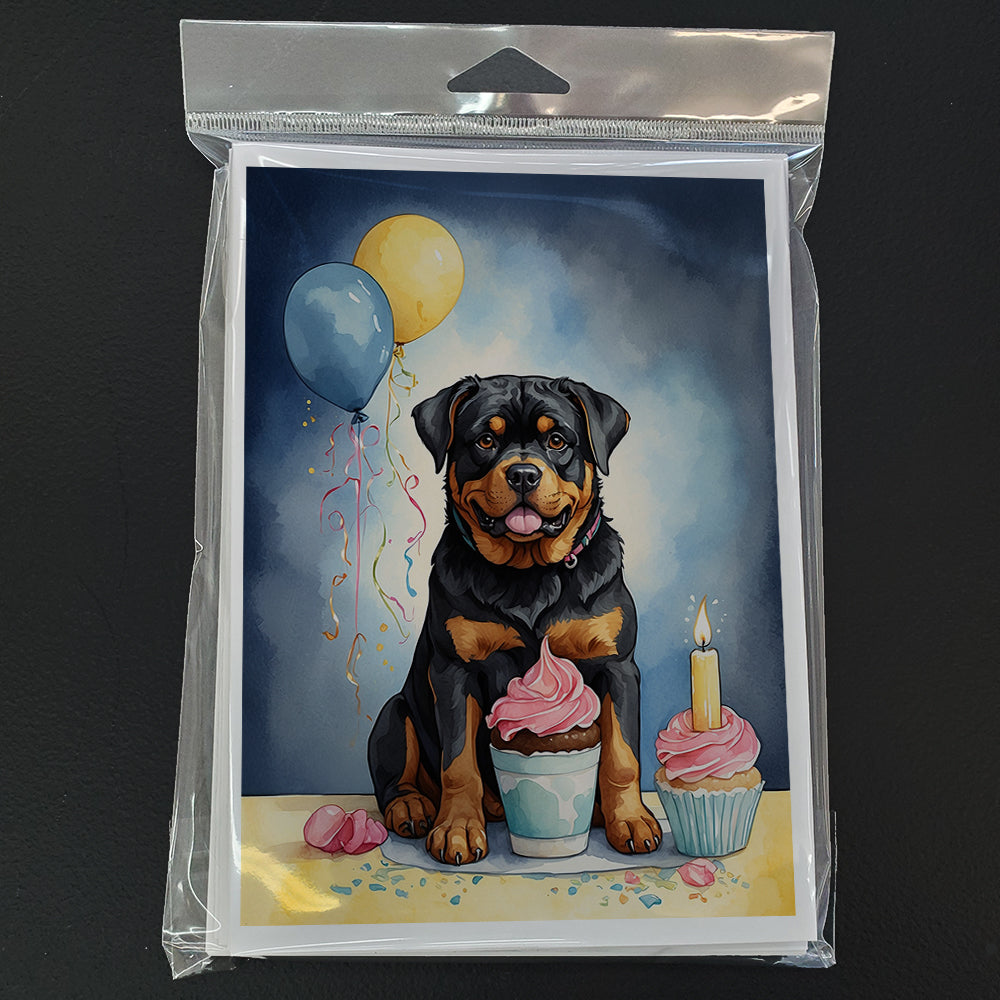 Rottweiler Happy Birthday Greeting Cards Pack of 8 Blank Cards with Envelopes Whimsical A7 Size 5x7
