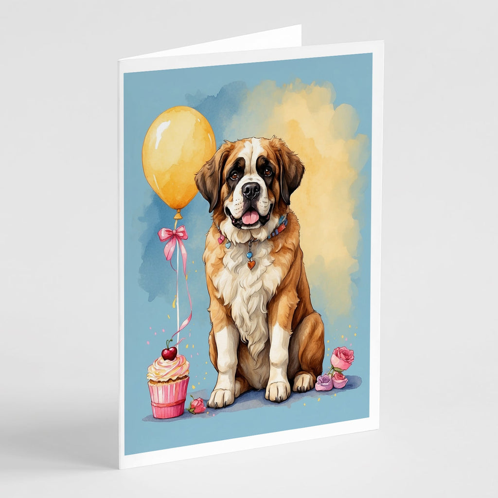 Saint Bernard Happy Birthday Greeting Cards Pack of 8 Blank Cards with Envelopes Whimsical A7 Size 5x7