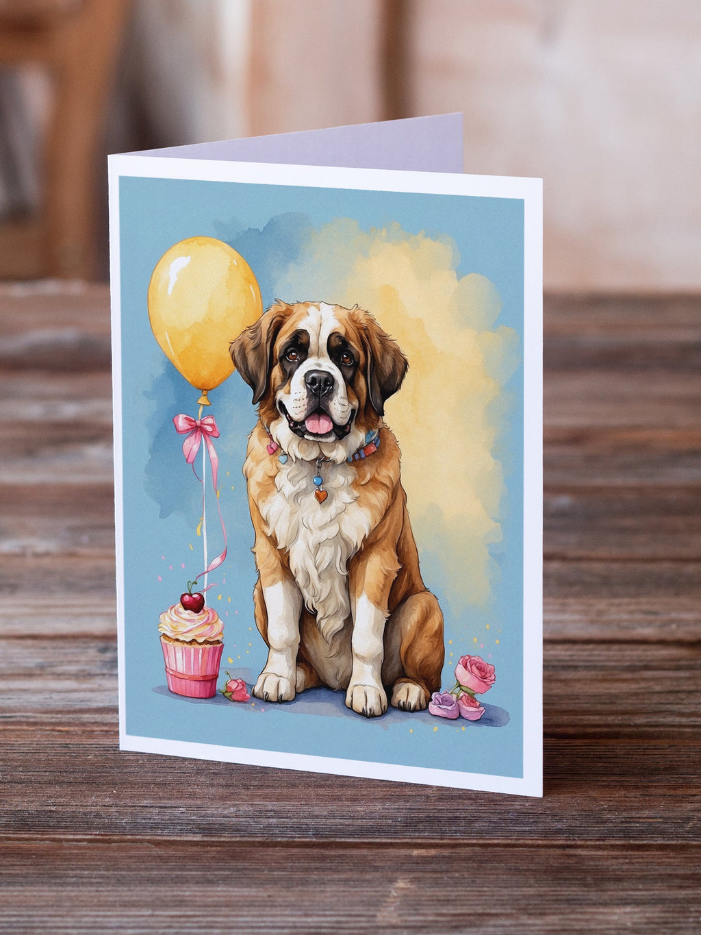 Saint Bernard Happy Birthday Greeting Cards Pack of 8 Blank Cards with Envelopes Whimsical A7 Size 5x7