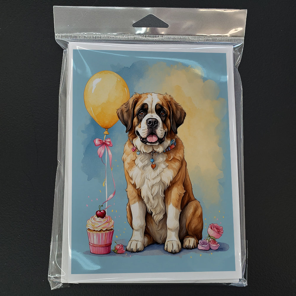 Saint Bernard Happy Birthday Greeting Cards Pack of 8 Blank Cards with Envelopes Whimsical A7 Size 5x7