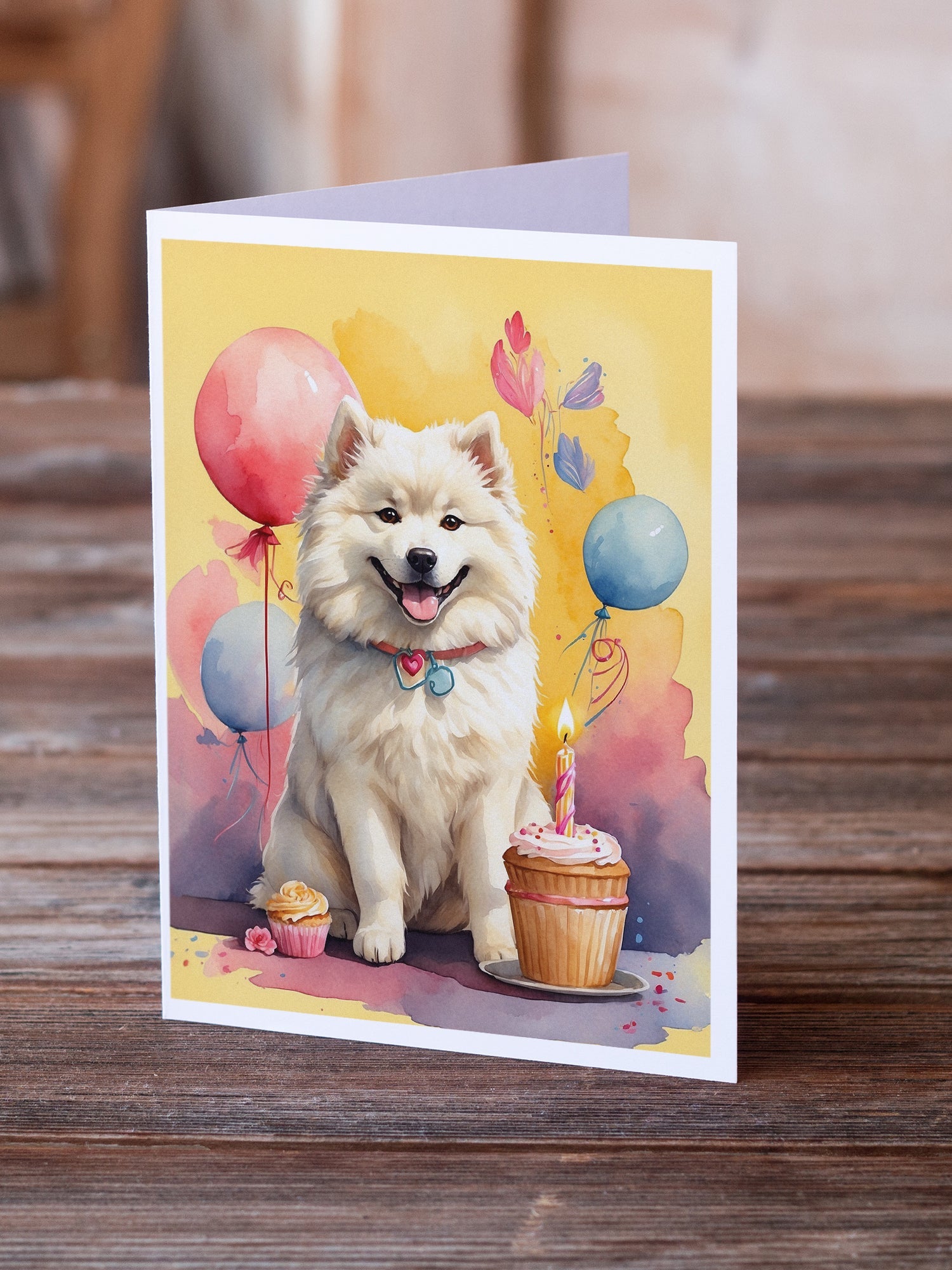 Samoyed Happy Birthday Greeting Cards Pack of 8 Blank Cards with Envelopes Whimsical A7 Size 5x7