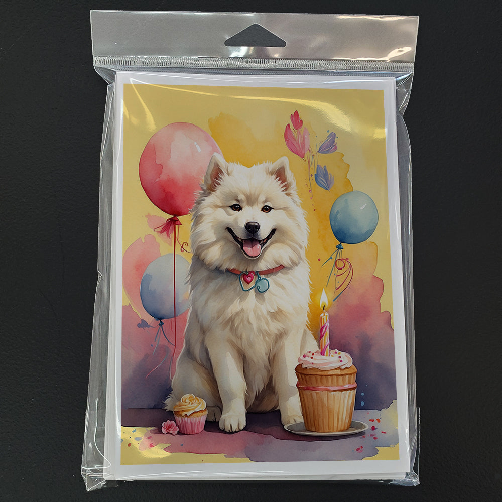 Samoyed Happy Birthday Greeting Cards Pack of 8 Blank Cards with Envelopes Whimsical A7 Size 5x7