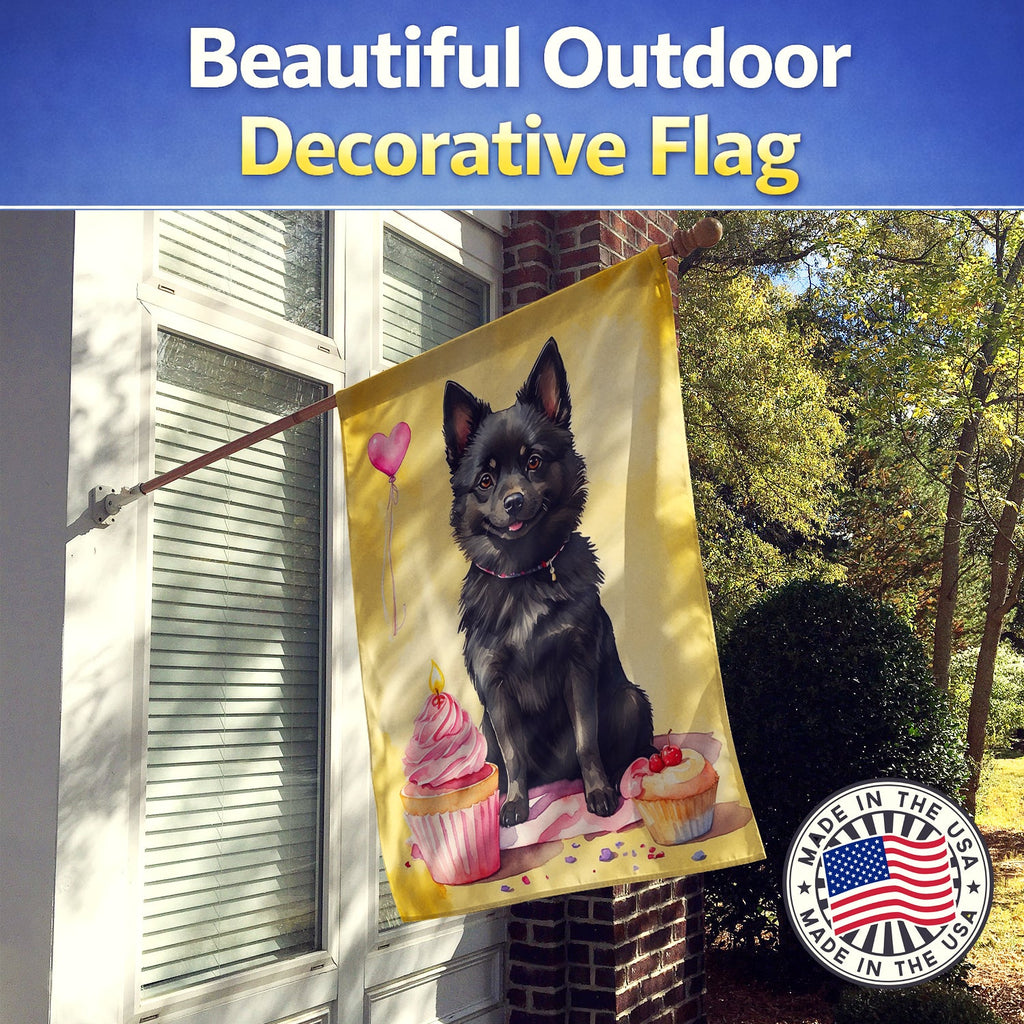 Schipperke Happy Birthday House Flag 28x40 Porch Sleeve Pole Decorative Outside Yard Banner Artwork Wall Hanging, Polyester