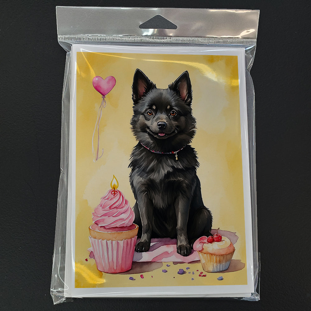 Schipperke Happy Birthday Greeting Cards Pack of 8 Blank Cards with Envelopes Whimsical A7 Size 5x7