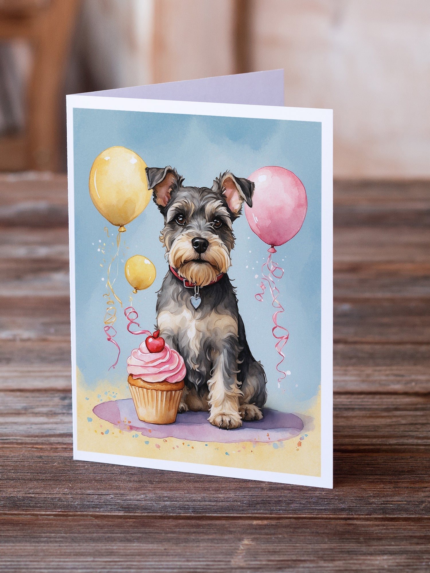Schnauzer Happy Birthday Greeting Cards Pack of 8 Blank Cards with Envelopes Whimsical A7 Size 5x7