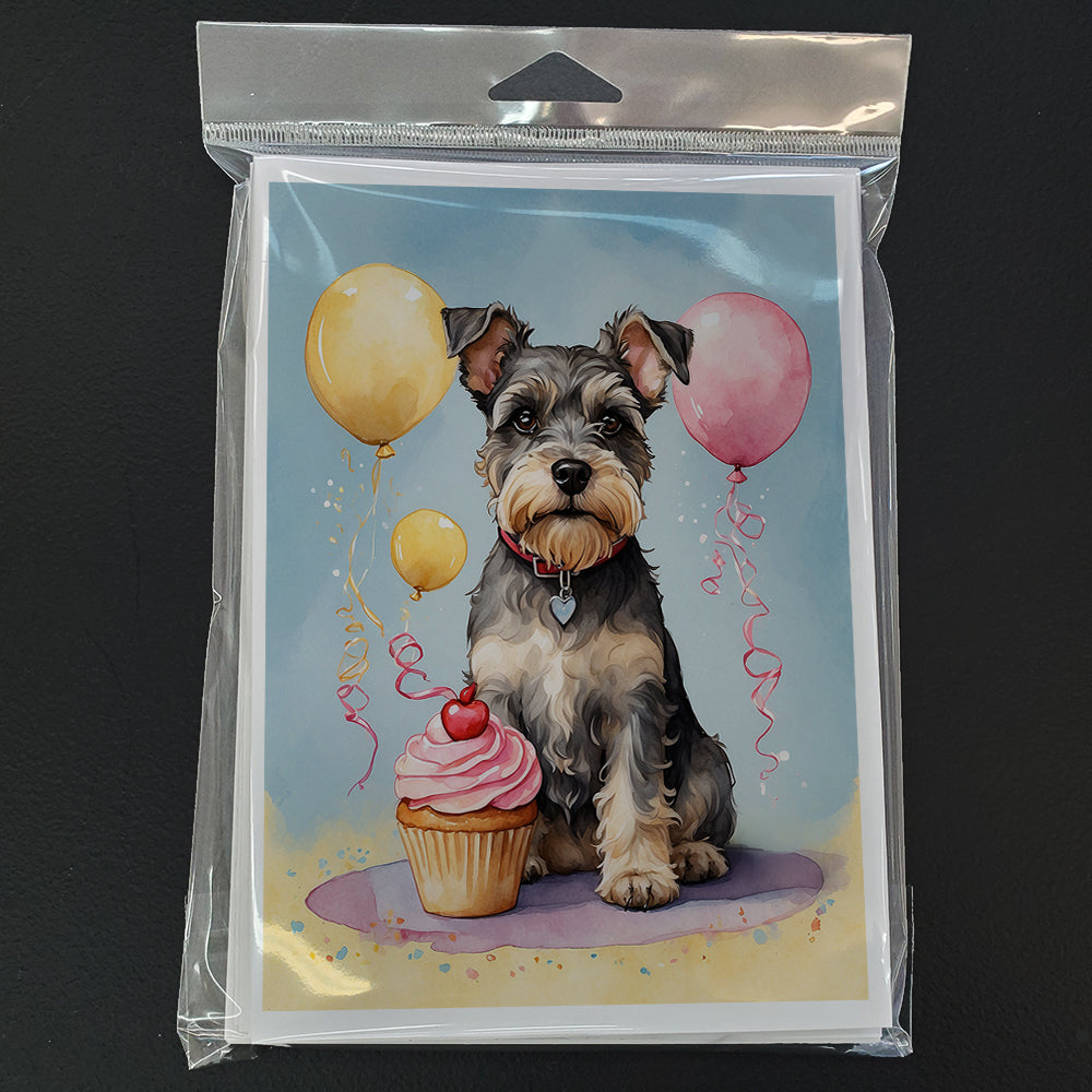 Schnauzer Happy Birthday Greeting Cards Pack of 8 Blank Cards with Envelopes Whimsical A7 Size 5x7