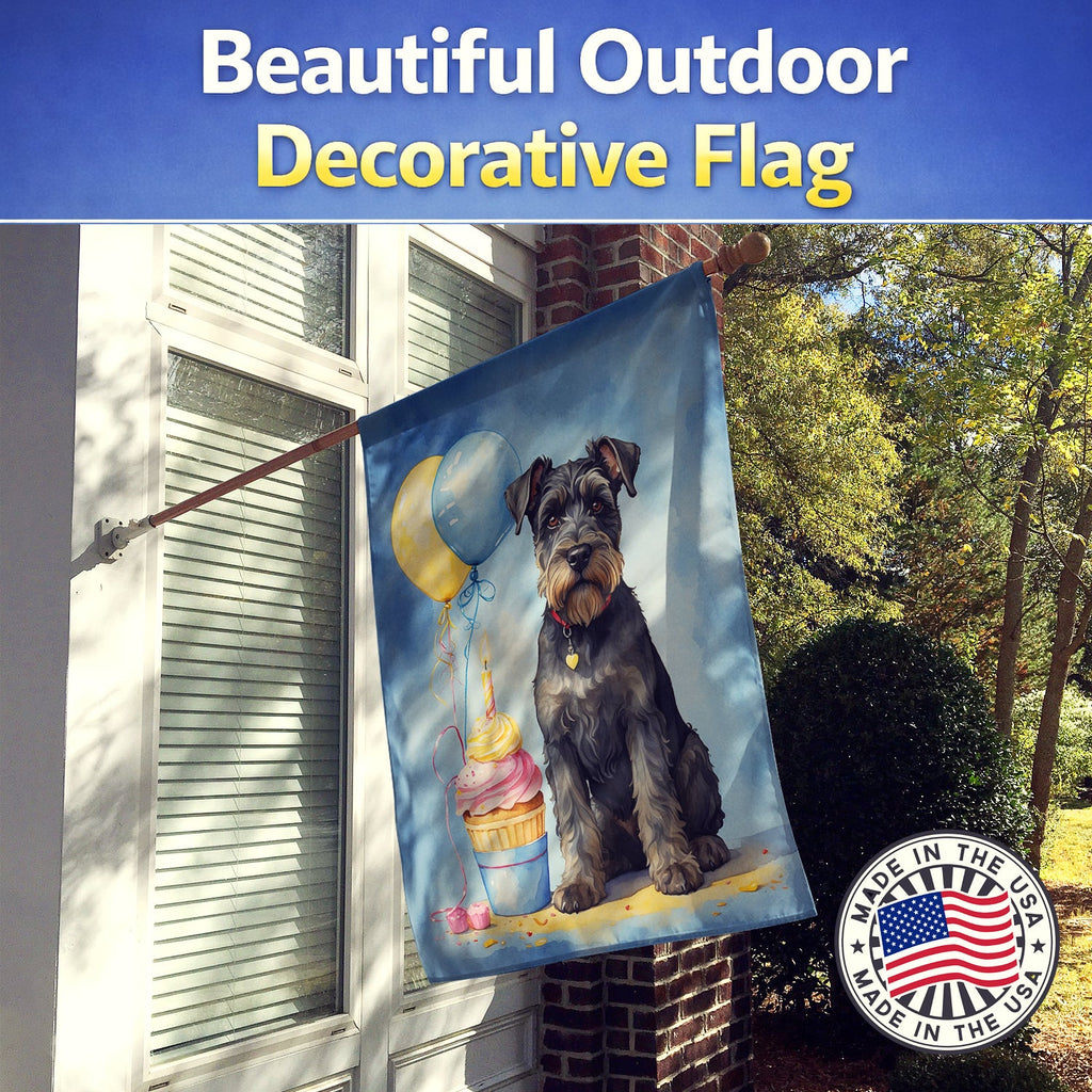 Schnauzer Happy Birthday House Flag 28x40 Porch Sleeve Pole Decorative Outside Yard Banner Artwork Wall Hanging, Polyester