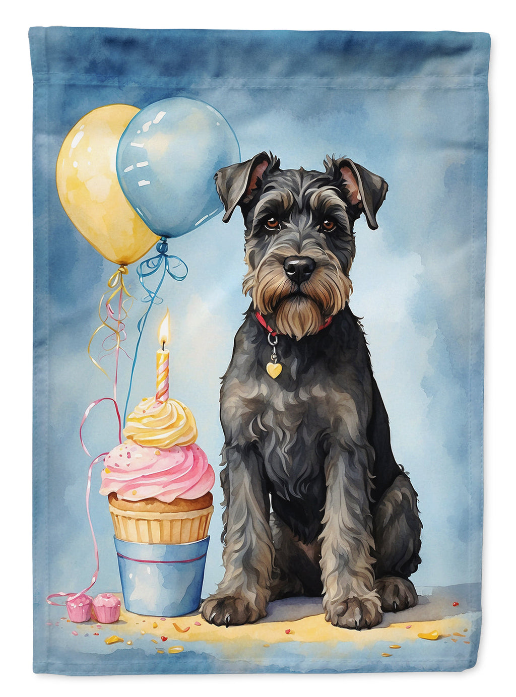 Schnauzer Happy Birthday House Flag 28x40 Porch Sleeve Pole Decorative Outside Yard Banner Artwork Wall Hanging, Polyester