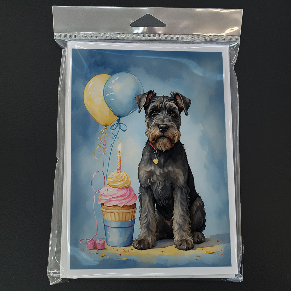 Schnauzer Happy Birthday Greeting Cards Pack of 8 Blank Cards with Envelopes Whimsical A7 Size 5x7