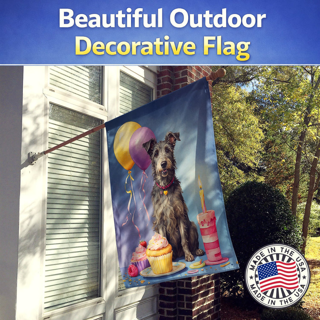 Scottish Deerhound Happy Birthday House Flag 28x40 Porch Sleeve Pole Decorative Outside Yard Banner Artwork Wall Hanging, Polyester