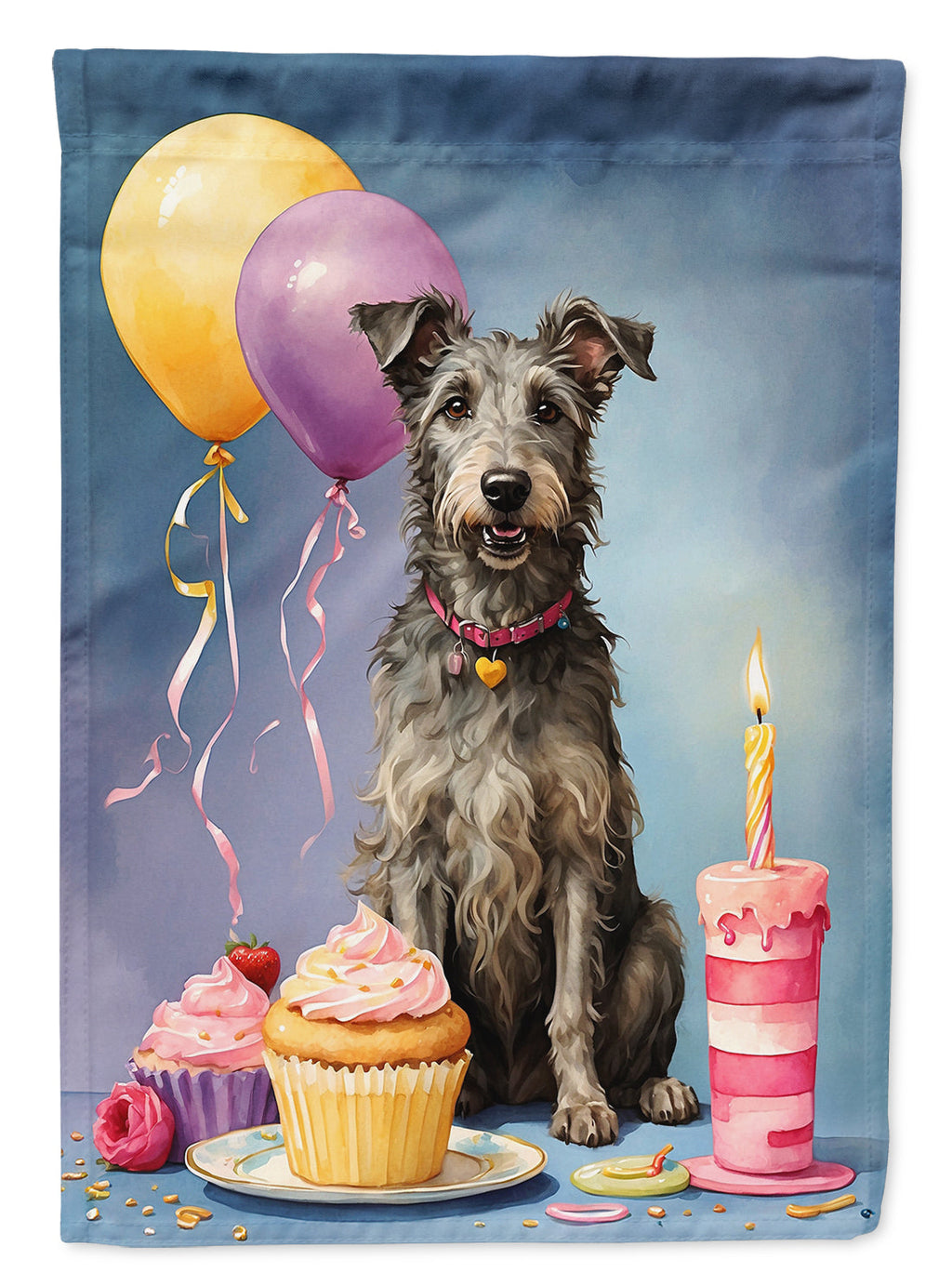 Scottish Deerhound Happy Birthday House Flag 28x40 Porch Sleeve Pole Decorative Outside Yard Banner Artwork Wall Hanging, Polyester