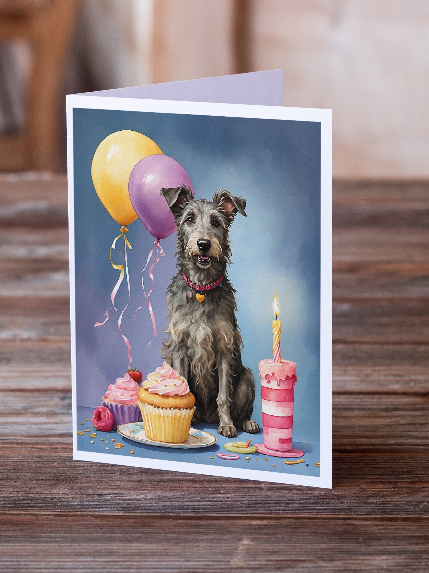 Scottish Deerhound Happy Birthday Greeting Cards Pack of 8 Blank Cards with Envelopes Whimsical A7 Size 5x7