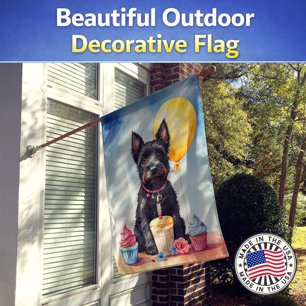 Scottish Terrier Happy Birthday House Flag 28x40 Porch Sleeve Pole Decorative Outside Yard Banner Artwork Wall Hanging, Polyester