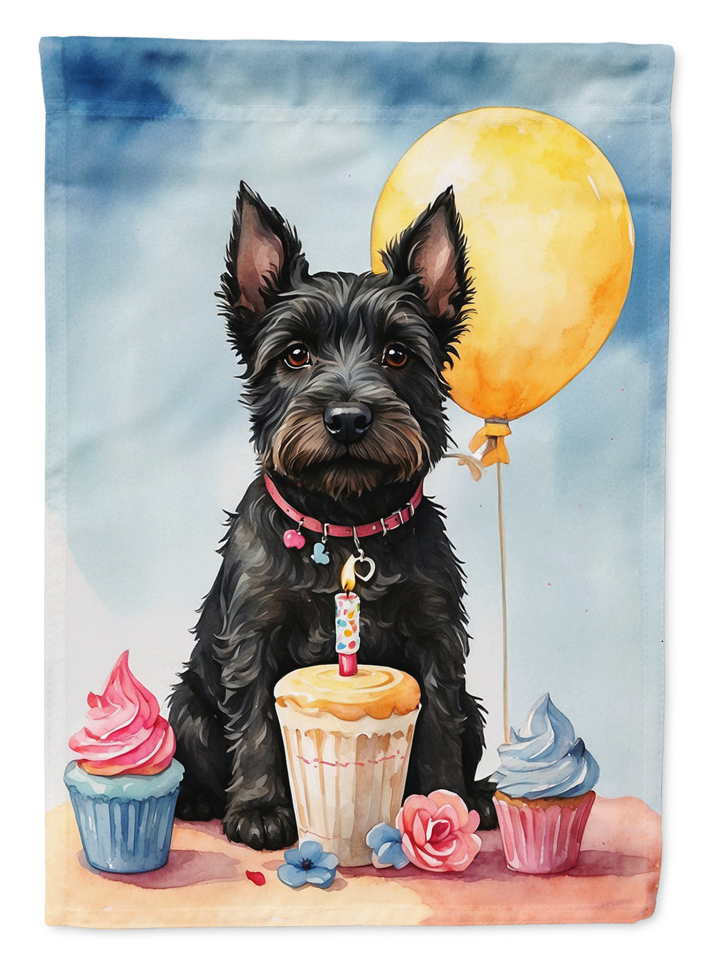 Scottish Terrier Happy Birthday House Flag 28x40 Porch Sleeve Pole Decorative Outside Yard Banner Artwork Wall Hanging, Polyester
