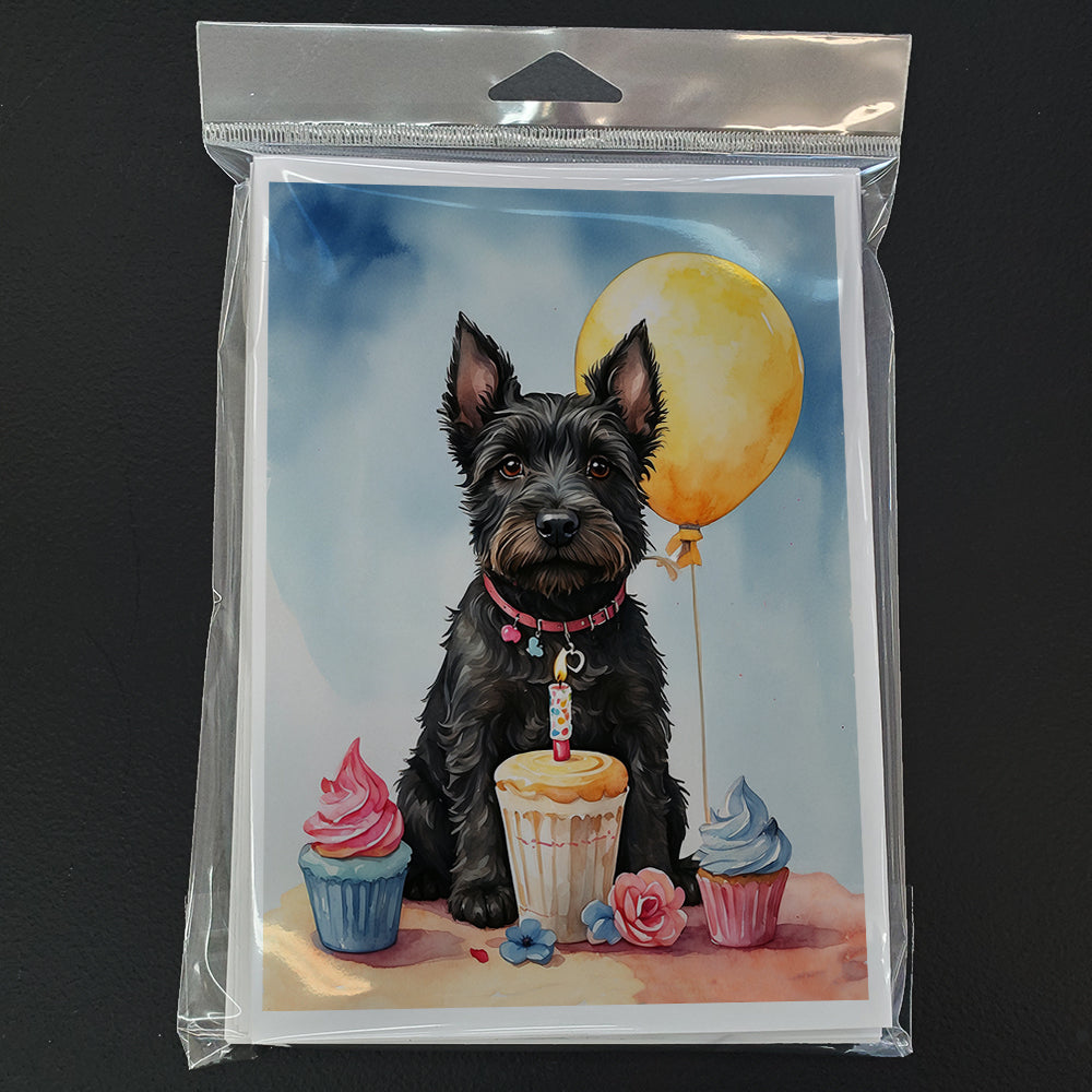 Scottish Terrier Happy Birthday Greeting Cards Pack of 8 Blank Cards with Envelopes Whimsical A7 Size 5x7