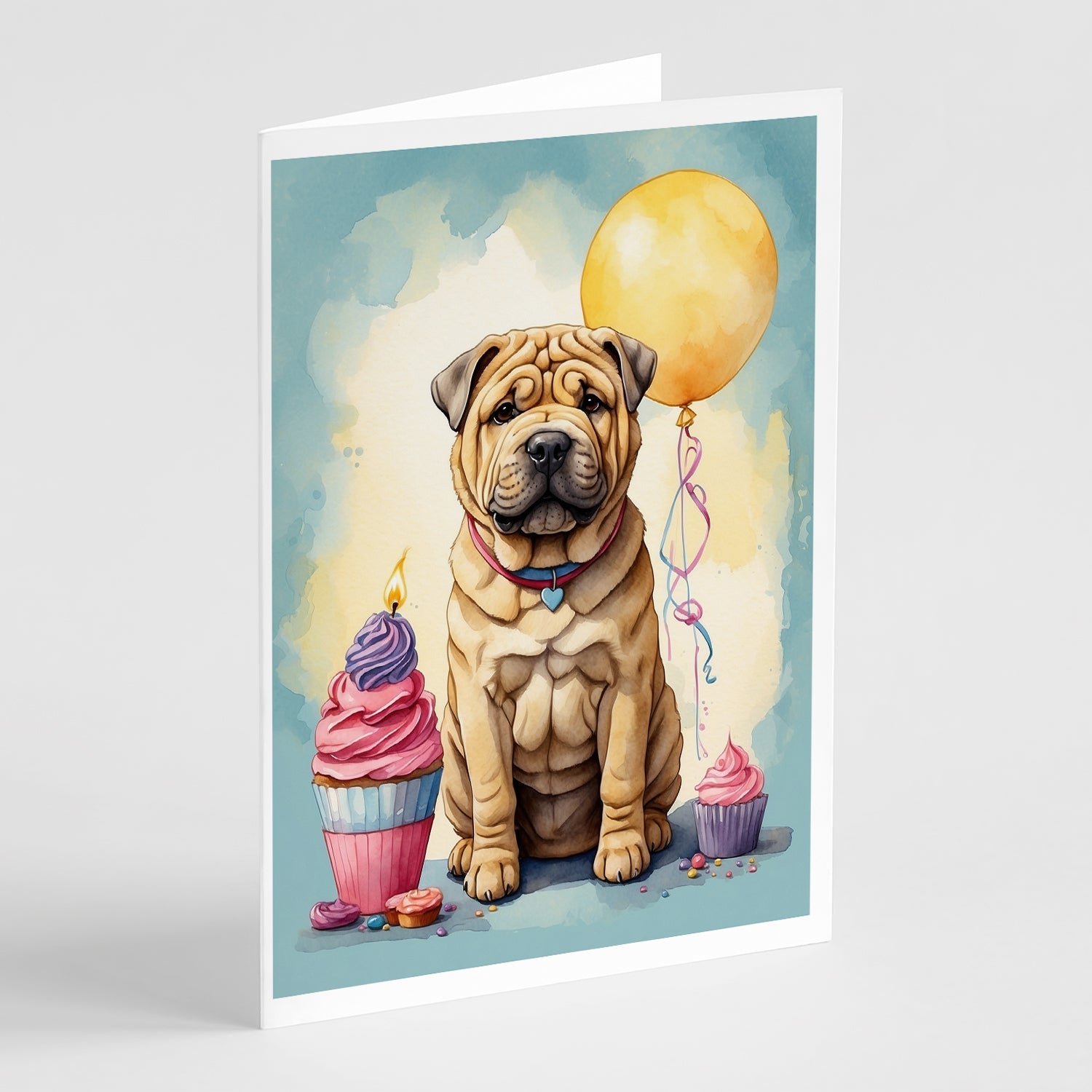 Shar Pei Happy Birthday Greeting Cards Pack of 8 Blank Cards with Envelopes Whimsical A7 Size 5x7