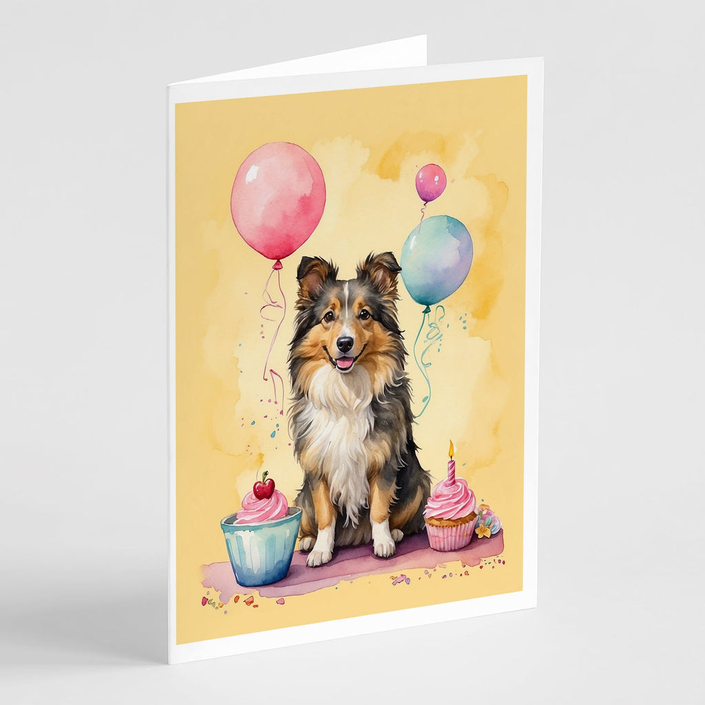 Sheltie Happy Birthday Greeting Cards Pack of 8 Blank Cards with Envelopes Whimsical A7 Size 5x7